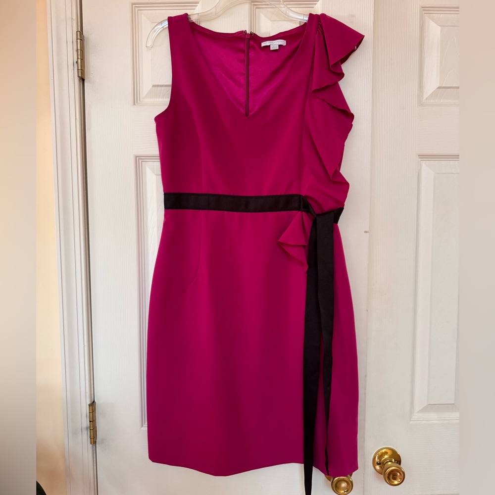 New York & Company Fuchsia Dress with Black Accents